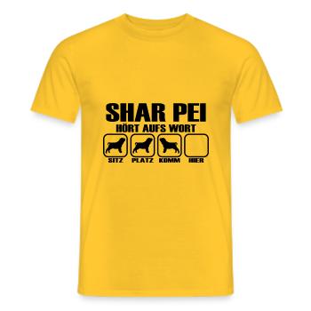 Shar Pei Hunde Spruch T Shirt - Hört aus Wort - Männer T-Shirt - Gelb - Vorne - AI Model Male 178 dark (178cm)