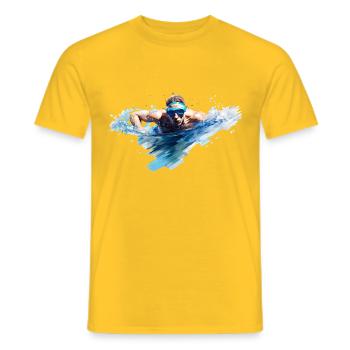 Swimming is a popular sport - Men's T-Shirt - yellow - Front - AI Model Male 178 dark (178cm)