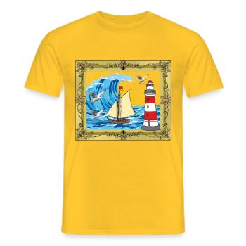 Sea Ship Maritime Seafarers Sailors Lighthouse - Men's T-Shirt - yellow - Front - AI Model Male 178 dark (178cm)