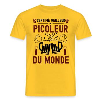 Certifié meilleur picoleur du monde 1 - T-shirt homme - jaune - Devant - AI Model Male 178 dark (178cm)