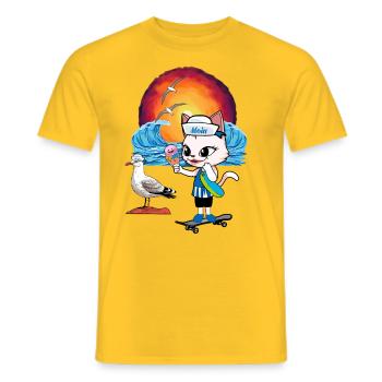 Cat Seagull Seagulls Moin Cats Skater Cornet de crème glacée - T-shirt homme - jaune - Devant - AI Model Male 178 dark (178cm)