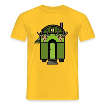 Bauwagen Hütte Chasseurs forestiers Chasses sauvages au cerf rouge Nature - T-shirt homme - jaune - Devant - AI Model Male 178 dark (178cm)