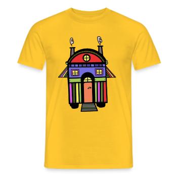 Construction trailer colorful colorful hippie house living eco - Men's T-Shirt - yellow - Front - AI Model Male 178 dark (178cm)