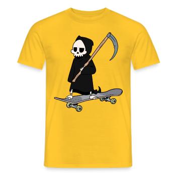 Skateboard Sporty Grim Reaper Death Sense Horror - Men's T-Shirt - yellow - Front - AI Model Male 178 dark (178cm)