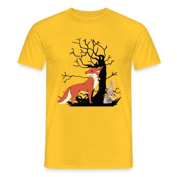 Wildtiere Waldtiere Fuchs Hase Kaninchen Jagt - Männer T-Shirt - Gelb - Vorne - AI Model Male 178 dark (178cm)
