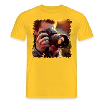 Photographer enjoys photography - Men's T-Shirt - yellow - Front - AI Model Male 178 dark (178cm)
