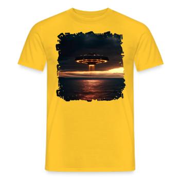 With the smartphone in search of UFOs - Men's T-Shirt - yellow - Front - AI Model Male 178 dark (178cm)