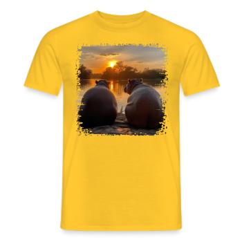 Two hippos enjoying the sunset - Men's T-Shirt - yellow - Front - AI Model Male 178 dark (178cm)