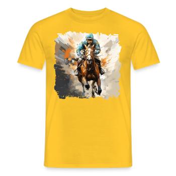 The majestic thoroughbred horses and their riders - Men's T-Shirt - yellow - Front - AI Model Male 178 dark (178cm)