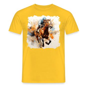 Pferd und Jockey auf der Rennbahn - Männer T-Shirt - Gelb - Vorne - AI Model Male 178 dark (178cm)