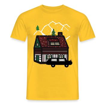 Winter Urlaub Gebirge Haus Auto Schnee Weihnachten - Männer T-Shirt - Gelb - Vorne - AI Model Male 178 dark (178cm)