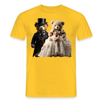 Two happy newlywed bears - Men's T-Shirt - yellow - Front - AI Model Male 178 dark (178cm)
