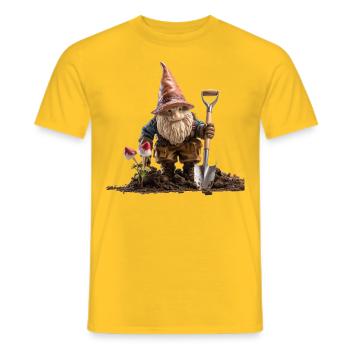 Humour dans le jardin avec des nains de jardin - T-shirt homme - jaune - Devant - AI Model Male 178 dark (178cm)