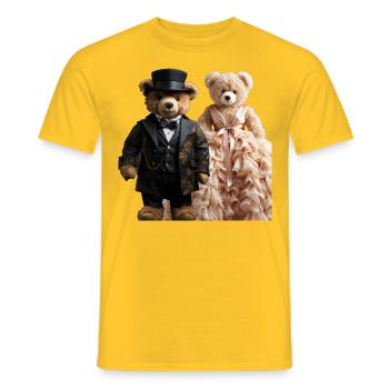 Deux ours en peluche nouvellement mariés - T-shirt homme - jaune - Devant - AI Model Male 178 dark (178cm)