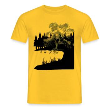 Natur Baum See Wald Naturliebhaber Flora Dark - Männer T-Shirt - Gelb - Vorne - AI Model Male 178 dark (178cm)