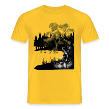 nature, deer, lake, wilderness, wild, forest animals, moose, roe deer - Men's T-Shirt - yellow - Front - AI Model Male 178 dark (178cm)