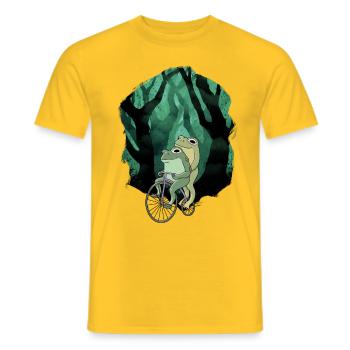 Forêt, Grenouilles, Grenouille, Vélo, Roue, Enfant - T-shirt homme - jaune - Devant - AI Model Male 178 dark (178cm)