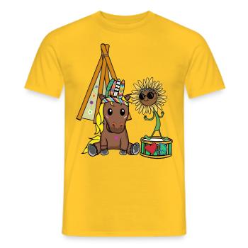 Hippie Horse Teepee Sunflower Horses Drum Peace - Men's T-Shirt - yellow - Front - AI Model Male 178 dark (178cm)