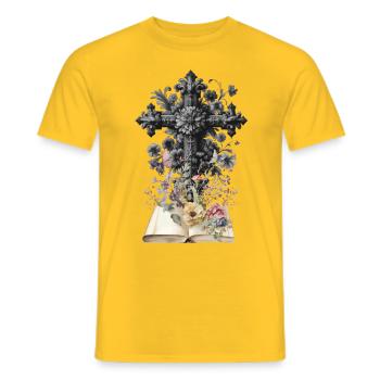 Croix Croix Fleurs Funéraire Crucifix Mort - T-shirt homme - jaune - Devant - AI Model Male 178 dark (178cm)