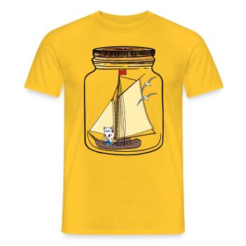 Voilier Navigation Message Dans Une Bouteille Salutations Chat - T-shirt homme - jaune - Devant - AI Model Male 178 dark (178cm)