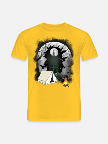 Zelt zelten Lagerfeuer Wald Naturliebhaber - Männer T-Shirt - Gelb