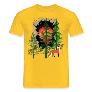 Habitants de la forêt Renard Renards Coucher de soleil Conte de fées - T-shirt homme - jaune - Devant - AI Model Male 178 dark (178cm)
