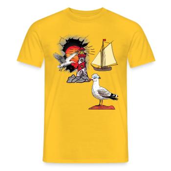 maritime, seagull, seagulls, lighthouse, sailing ship, ship - Men's T-Shirt - yellow - Front - AI Model Male 178 dark (178cm)