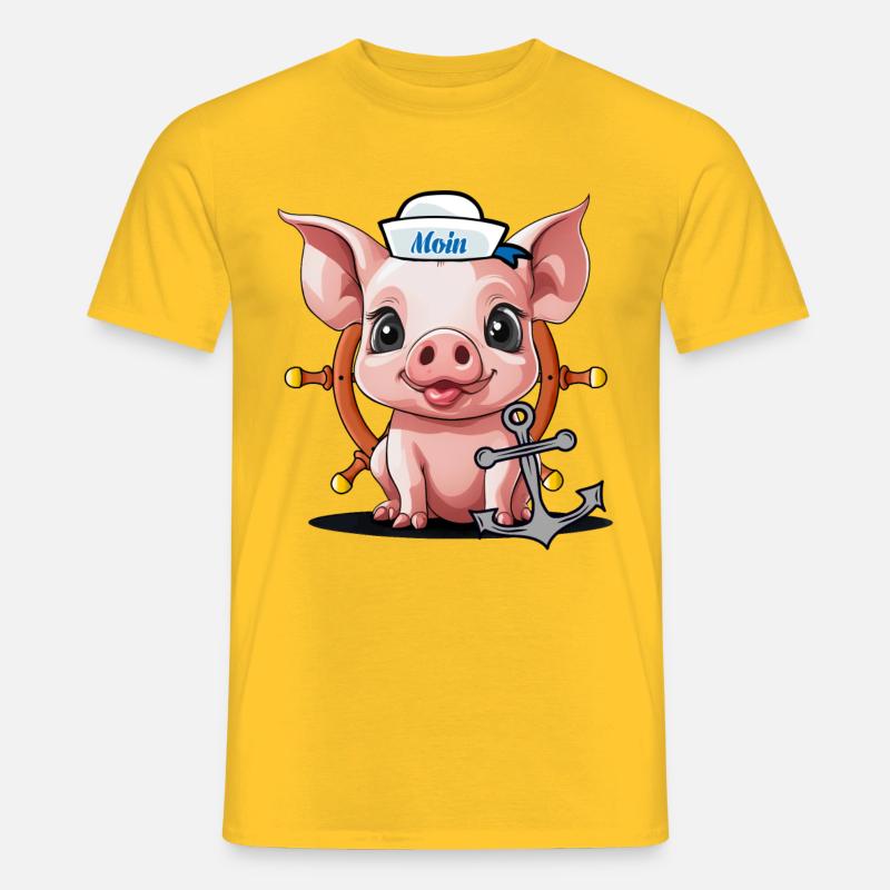 Schwein Glücksgsbringer Matrose Steuermann Moin - Männer T-Shirt - Gelb