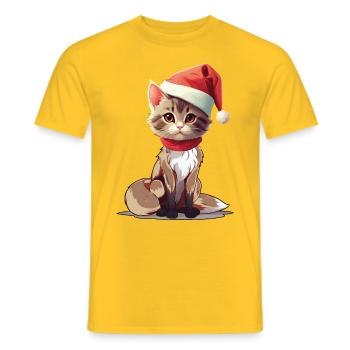 Santa Claus Cat Cats Santa Claus - Men's T-Shirt - yellow - Front - AI Model Male 178 dark (178cm)