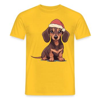 Santa Claus Dog Dachshund Christmas Xmas - Men's T-Shirt - yellow - Front - AI Model Male 178 dark (178cm)