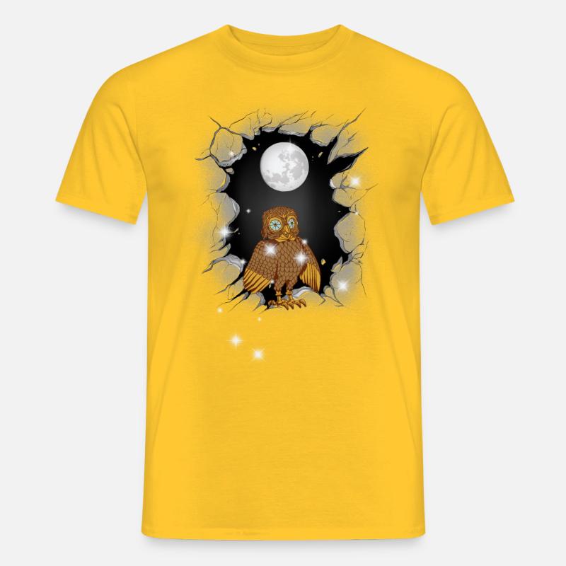 Eule Eulen Mond - Männer T-Shirt - Gelb