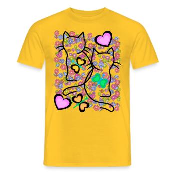 Spring Summer Retro Cats Flowers 80s 90s - Men's T-Shirt - yellow - Front - AI Model Male 178 dark (178cm)
