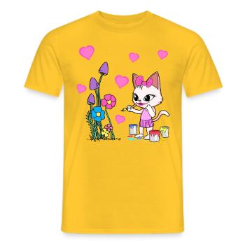 Cat Artist Colorful Nature Children Child Cats - Men's T-Shirt - yellow - Front - AI Model Male 178 dark (178cm)