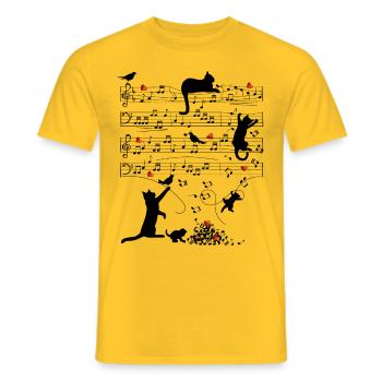 Sheet Music Cats, Hearts, Music, Blackbird - Men's T-Shirt - yellow - Front - AI Model Male 178 dark (178cm)