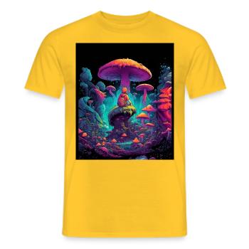 World of Mushrooms - Men's T-Shirt - yellow - Front - AI Model Male 178 dark (178cm)