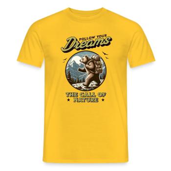 Bear - Follow Your Dreams - Nature Wildlife - Men's T-Shirt - yellow - Front - AI Model Male 178 dark (178cm)