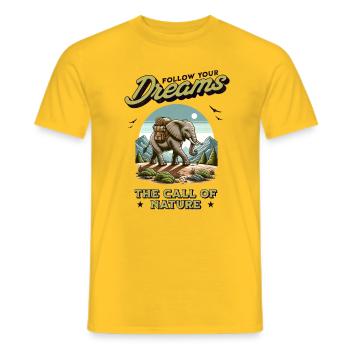 Elephant - Follow Your Dreams - Nature Wildlife - Men's T-Shirt - yellow - Front - AI Model Male 178 dark (178cm)