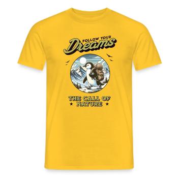Penguin - Follow Your Dreams - Nature Wildlife - Men's T-Shirt - yellow - Front - AI Model Male 178 dark (178cm)