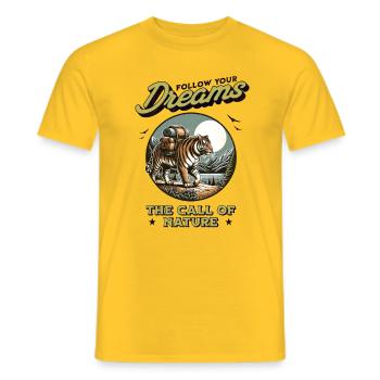 Tiger - Follow Your Dreams - Nature Wildlife - Men's T-Shirt - yellow - Front - AI Model Male 178 dark (178cm)