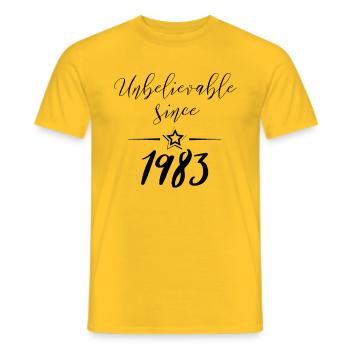 1983 tshirts and gifts unbelievable since 1983 - Men's T-Shirt - yellow - Front - AI Model Male 178 dark (178cm)