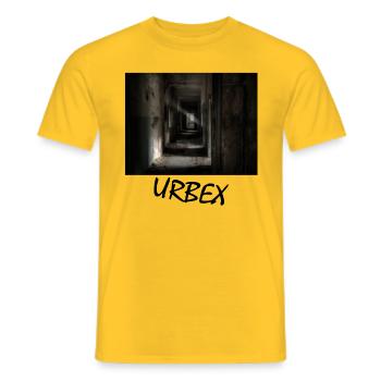 urbex exploration of abandoned buildings history - Men's T-Shirt - yellow - Front - AI Model Male 178 dark (178cm)