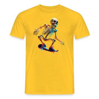 Skeleton riding a skateboard - Men's T-Shirt - yellow - Front - AI Model Male 178 dark (178cm)