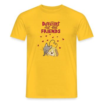 Different but best friends - Katze & Hund - Men's T-Shirt - yellow - Front - AI Model Male 178 dark (178cm)