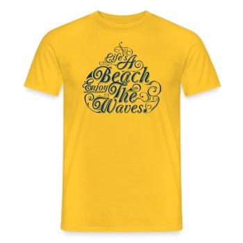 LIFE A BEACH ENJOY THE WAVES Tee Shirts - Men's T-Shirt - yellow - Front - AI Model Male 178 dark (178cm)