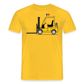 Forklift Romania Flag - Men's T-Shirt - yellow - Front - AI Model Male 178 dark (178cm)