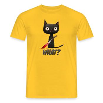 Black cat what with bloody knife - it wasn't me - Men's T-Shirt - yellow - Front - AI Model Male 178 dark (178cm)