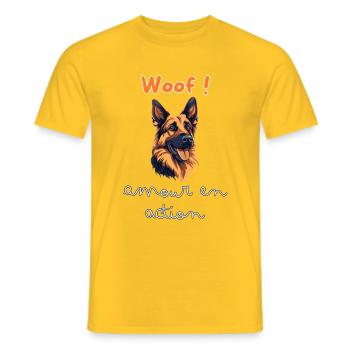 Berger Allemand: Amour en Action ! - T-shirt homme - jaune - Devant - AI Model Male 178 dark (178cm)