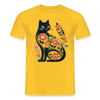Silhouette de chat avec des motifs floraux - T-shirt homme - jaune - Devant - AI Model Male 178 dark (178cm)
