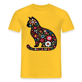 Silhouette de chat avec des fleurs - T-shirt homme - jaune - Devant - AI Model Male 178 dark (178cm)