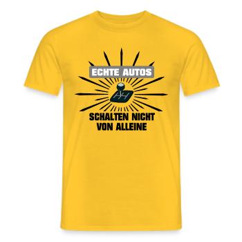 Echte Autos schalten nicht von alleine - Männer T-Shirt - Gelb - Vorne - AI Model Male 178 dark (178cm)